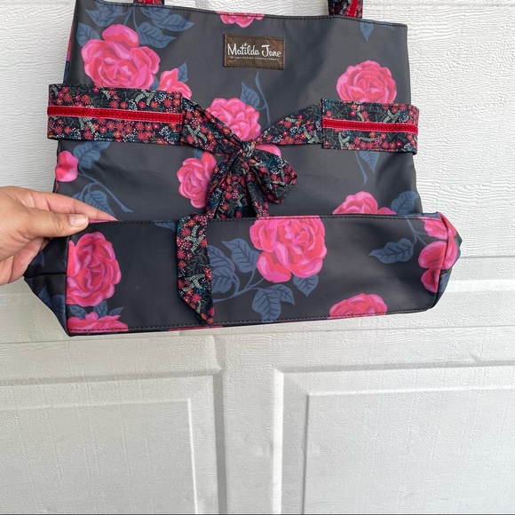 Matilda Jane Heartstrings Tote Black Pink Floral Purse - Picture 7 of 11